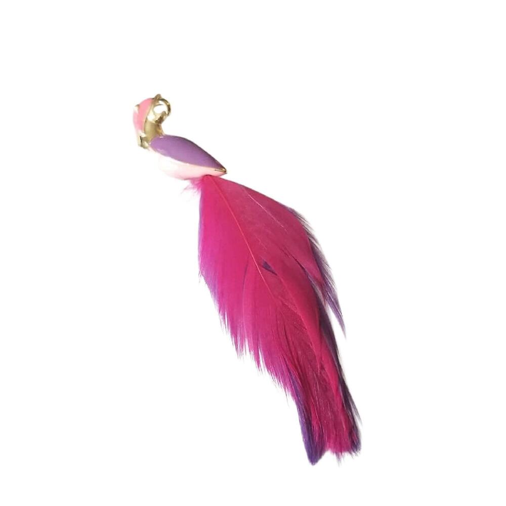 Vintage OVERSIZED Enamel Parrot with Feather Tail Brooch, 5" Long
